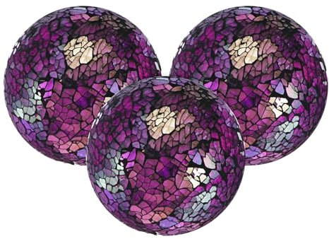 M METERXITY 3-Pack Decorative Ball for Bowls, 2.4 Inch Mosaic Glass Balls Decorative Glass Orbs for Home Decor/Dining Tables/Wedding Party/Coffee Table/Centerpiece Decor [Purple]