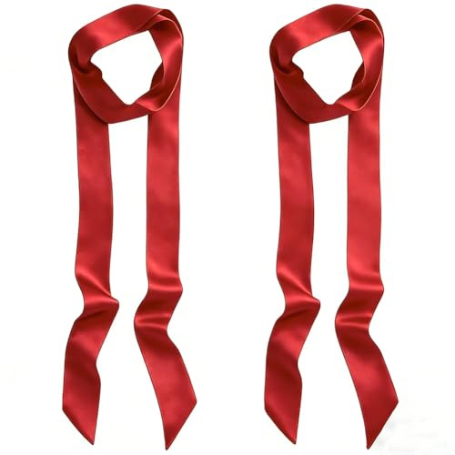 GORGECRAFT 2pz Sciarpa A Nastro Tinta Unita 1.92m×4.9cm Poliestere Lunga Cravatta Cintura Sciarpa Sottile In Raso di Seta Fazzoletto Da Collo Borsa Manico Fascia per Capelli Signora Rosso