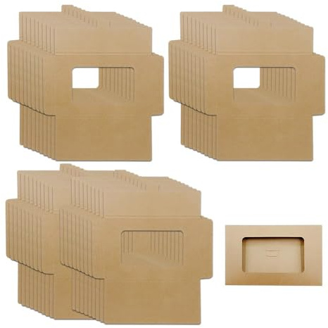 ONEBO 40 Piezas Fundas para Tarjetas Postales con Ventana, 15.1 x 10.8 x 0.5 cm, Fundas Protectoras de Tarjetas, Caja de Papel Kraft Plegable para Tarjetas Postales, Foto, DIY, Marrón