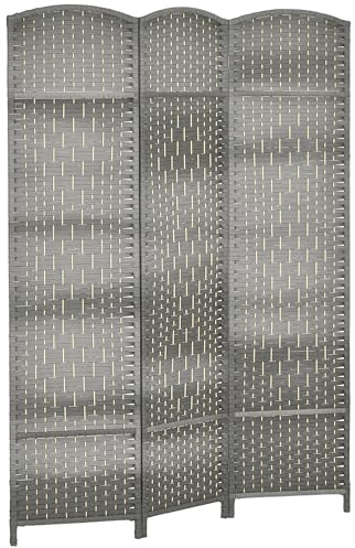 HOMCOM Biombo Plegable de 3 Paneles 135x180 cm Biombo Separador de Ambientes Pantalla de Privacidad de Polipropileno para Oficina Dormitorio Gris Mixto