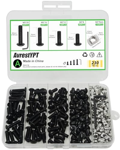 230 Pcs M5 T Nuts and T-Slot Bolts Set, Hammer Head T Slot Nut, Hex Button Head Socket Cap Screws Bolts and Nuts Set for 2020 Aluminum Extrusion Hardware, for Mlok Screws and Nut Replacement