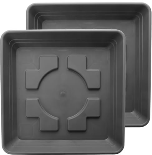 Sustania Lot de 2 soucoupes, 35 x 35 cm, pour pot de fleurs, grand extérieur, anthracite, extra robuste, pour pot de fleurs, 40 x 40 cm, grand extérieur