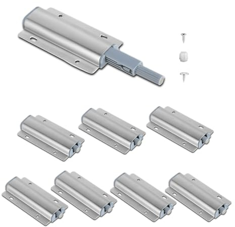 Lot de 8 poignées de porte d'armoire sans poignée - Mécanisme à pression avec aimant, silencieux et longue course pour tiroirs/portes - Aluminium résistant à l'humidité (vis incluses)