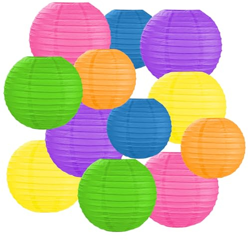 AOOSA Lanterne di carta Colorate, 12 Lanterna di Carta Rotonde da Appendere, 15, 20, 25 cm Lanterne Cinesi da Decorazione per decorazioni per la casa, feste, matrimoni, festival