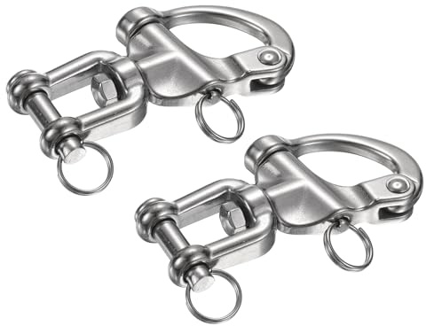 PATIKIL 3.4 Inch Quick Release Shackle, 2Pcs 316 Stainless Steel Swivel Bail Snap Shackle Boat Sail Connector for Outdoor Camping Nautical Ship Industrial Hoisting Pet Chain, Silver