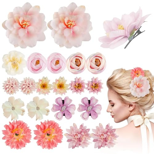 MUYAPAY 21 Pièces Fleur Cheveux pour Femmes et Filles, Haute Qualité Fleurs Cheveux, Été Barettes Pince Fleur pour Coiffure de les Vacances, Fêtes, Plage, Mariages, Décorations D'événements