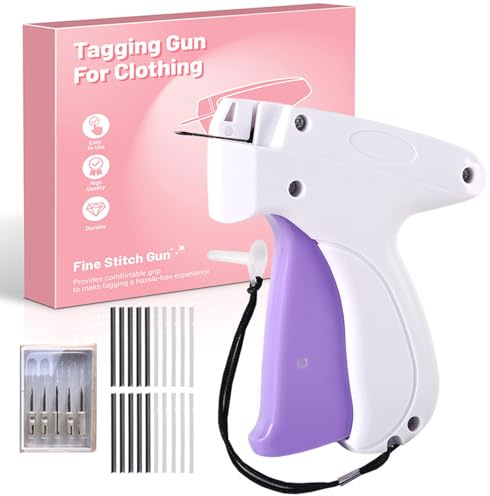 AURIVEE Pistola per Cucire Bianca con 5 Aghi, Riparazione Rapida Abbigliamento, Senza Cucito per Orli & Riparazioni, Include 500 Fermagli Neri e 500 Bianchi