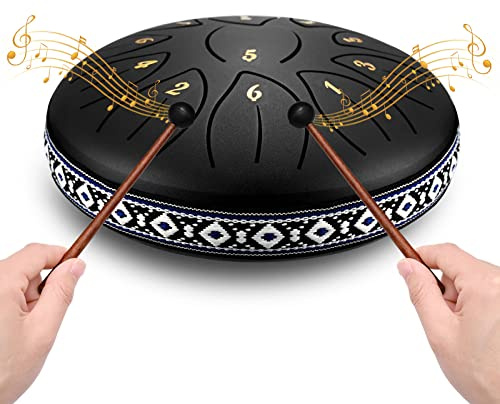 Steel Tongue Drums 6 Pouces 11 Tons Tambour à langue, D Key Instrument de Musiqueavec livre de Musique Baguettes Touche et Sac Relax Handpan Pour Méditation l'éducation Musicale