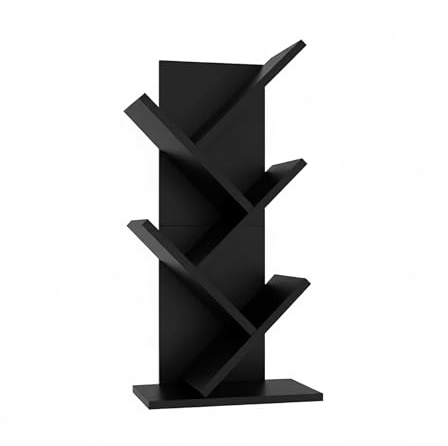 Baroni Home Libreria ad Albero Salvaspazio a 4 Ripiani Scaffale Portalibri Verticale da Terra per Soggiorno, Studio e Cameretta, 18x30x 60cm Nera