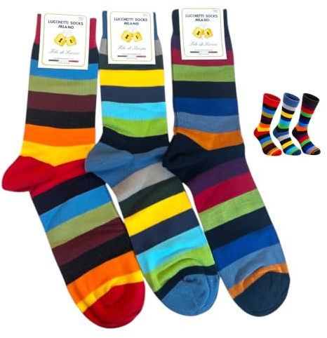 Lucchetti Socks Milano 3 Paia Calze CORTE Uomo ESTIVE in Filo di Scozia - Made in Italy - Fantasie Esclusive (Fenicotteri, Pois, Marine) - Taglia Unica 41-45 - Eleganti, Traspiranti (Set Socks Party)