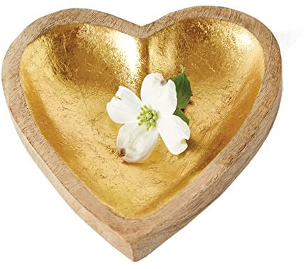 Creative Co-Op Mango Wood Heart Tray with Gold Leaf Interior