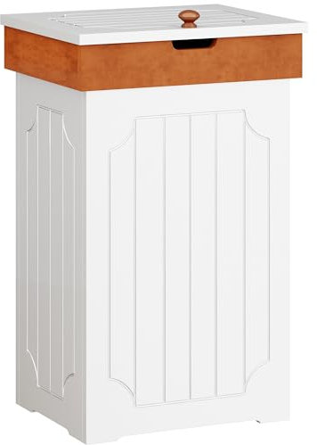 Function Home Trash Can Cabinet, 13 Gallon Kitchen Garbage Can, Wood Recycling Trash Bin, Freestanding Dog Proof Trash Can, Farmhouse Trash Cabinet with Lid for Home Kitchen Bathroom, White