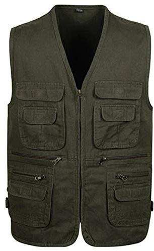 Jektotily Men's Cotton Waistcoat Jacket Multi Pocket Vest Outdoor Fishing Camping Outerwear Sleeveless Traveling Photography Hiking Gilet