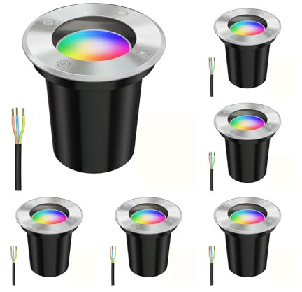 ledscom.de 6 Stück Boden-Einbauleuchte BOLI für außen Edelstahl rund IP67 108mm Ø inkl. Smart Home RGBW GU10 LED Lampe, 5,41W, 473lm