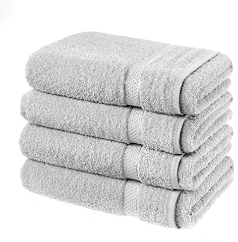 Sasma Home - Premium Cotton Hand Towel Set - 4 Pack - Large 50x90 cm (Silver)