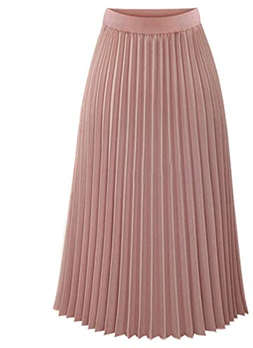 FORKIS Kjolar eleganta långa kjolar dam solid veckad elegant elastisk midja maxikjol svart kjol, b, M