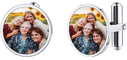 FindChic Gemelos Foto Personalizada Acero Inoxidable Redondos Gemelos para Camisas de Hombre Regalo para Boda Plateado