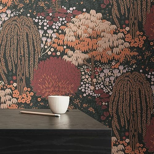 livingwalls 393504 Papier peint intissé Motif forêt Noir/rouge/rose/orange 10,05 m x 0,53 m Fabriqué en Allemagne