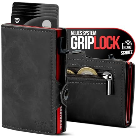 TMillions Kreditkartenetui für Herren, RFID-Leder, mit GripLock®-System und Diebstahlsicherung, NFC – automatischer Pop-Up-Kartenhalter, intelligente Geldbörse für 6 bis 12 Karten