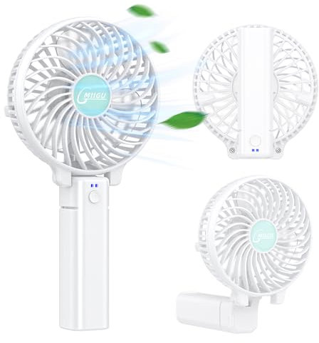 Gmiigu Mini ventilateur portatif USB silencieux rechargeable à 3 vitesses - Ventilateur USB rechargeable pour chambre, bureau, voyage, maison, extérieur - Blanc