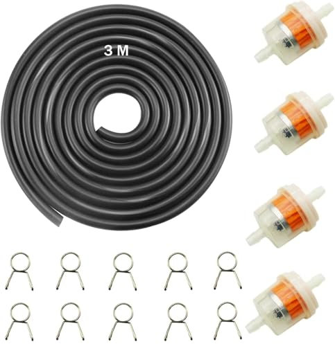 Benzinfilter, Benzinfilter Rasenmäher, Benzinfilter Rasentraktor, Benzinfilter mit 3M Kraftstofffilterschlauch 10 Schlauchschellen, Benzinfilter für motorrad, Rasenmäher, Rasentraktor, Moped