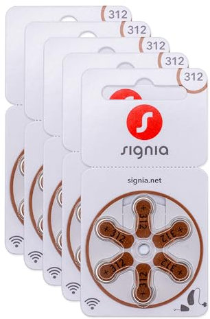 Siemens-Signia Hörgerätebatterien Typ 312 braun, Batterien für Hörgeräte 30 Stück Vorratspack, Made in Germany, inkl. GRATIS Reinigungstuch, Wireless Approved, quecksilberfrei