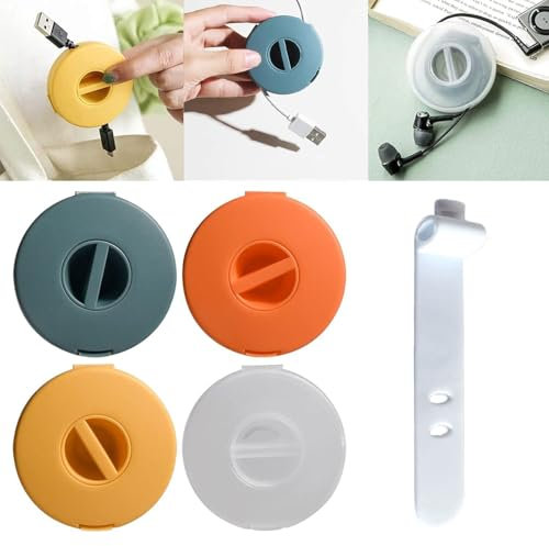 Avvolgicavo Dati USB Portatile, Avvolgitore per Bobina di Ricarica Portatile, Avvolgicavo Girevole Portatile, Gestione dei Cavi Ricarica Retrattili, 4 Pezzi Rotondo Cuffie Organizer