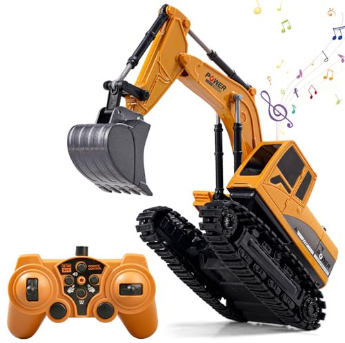 Daioller RC Bagger für Kinder 3-5 Jahre alt - Baggerspielzeug, Ferngesteuerter Bagger hydraulisches Spielzeug für Jungen 4-7, Bauwagen mit 60+Min Spielzeit/Ton/Licht