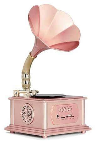 HdjjLtor Tocadiscos De Gramófono Nostalgia, Sistema De Música Bluetooth De Madera, Sistema De Radio Estéreo MP3 con Decoración Retro USB con Estilo,Rosado