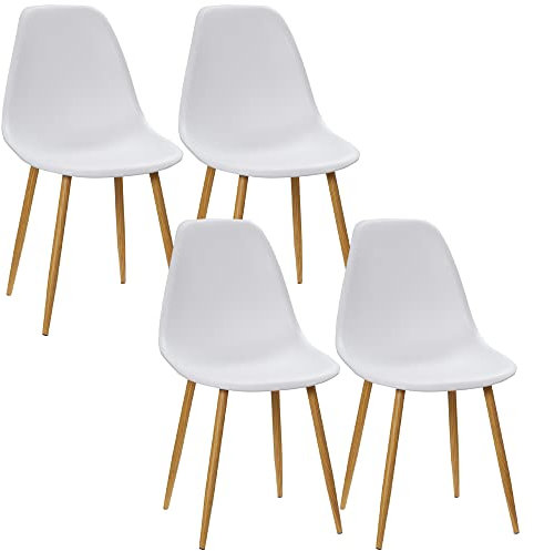 HOMCOM Esszimmerstühle 4er-Set Küchenstuhl mit Rückenlehne, Esszimmerstuhl mit Metallbeine, für Esszimmer, Wohnzimmer, 45 x 52 x 85,5 cm, Weiß+Natur
