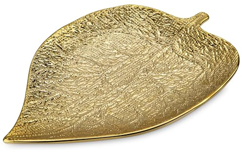 Arborus guldprydnadsskål 32 x 21,5 cm keramiska smyckesbrickor löv smycken maträtt dekorativ prydnadssak för ringar örhängen nycklar armband halsband ljus bord mittpunkt dekor