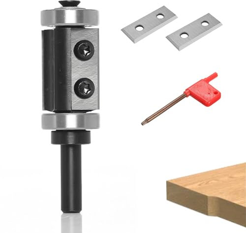 Fraise Defonceuse 8mm, Fraise Affleurante à Plaquettes Réversibles, Fraise a Copier avec Roulement à Billes, avec 2 Fraise à Lamer Remplaçables, Outil de Fraisage pour l'éboutage du Bois (1)