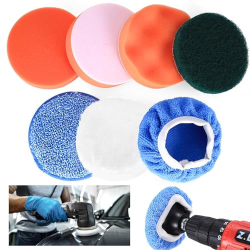 7 Pz Kit Lucidatura Auto, 125mm Tampone Lucidatura Auto, Spugne Lucidanti in Lana, Spugna Tamponi di Lucidatura, Cuscinetti Platorello per Trapano Lucidatura Levigatura Ceratura