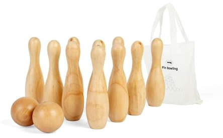 Bigjigs Toys Set da Bowling a 10 spilli, 12 Birilli in Legno, Set da Giardino e Giochi da Prato, Regali ecologici per Bambini dai 2 Anni in su