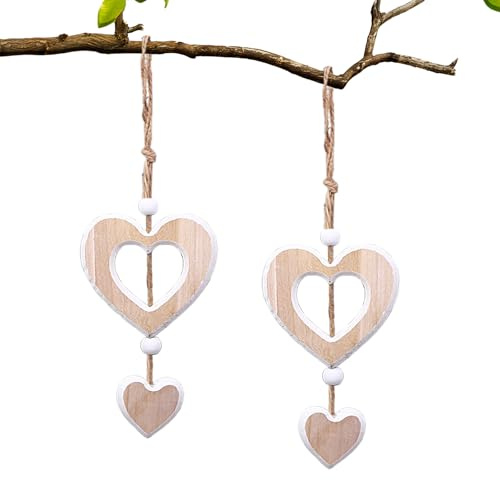 LUMOOM 2 colgantes colgantes de madera con forma de corazón, decoración de ventana, regalo para decoración de habitación, decoración de ventana, para regalo, boda (B)