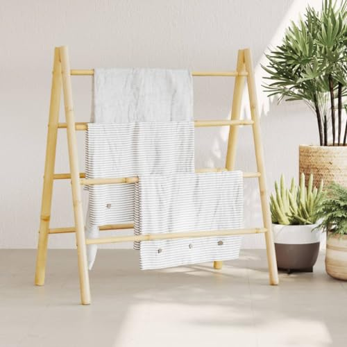 Générique Échelle à Serviettes Double avec 4 échelons 90x50x100 cm Bambou,Accessoires de Salle de Bain,Porte-serviettes-368036