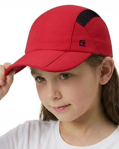 GADIEMKENSD Gorra para niños, Gorra de béisbol Plegable para niños pequeños, protección Solar UPF50+, Ligera y Transpirable, Adecuada para niños o niñas de 2 a 5 años, Rojo