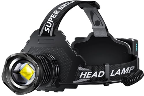 AKNEAR Rechargeable LED Headlamp Super Bright, 99000 High Lumens Head Lamp Zoomable, 25Dys+ Runtime & 12 Mode & Lightweight Comfort & 125° Adjustable IPX-7 Waterproof Head Light for Outdoor,Hardhat