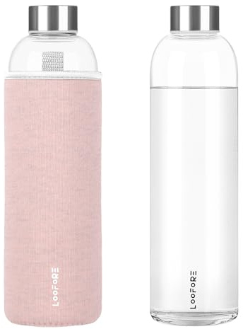LOOFORE Bouteille en Verre 1 litre 1000ml, Sans BPA, anti-fuite, Gourde Reutilisable en Borosilicate, Bouteille d'eau en Verre pour Bureau, Sport, Camping, Enfants et les Adultes
