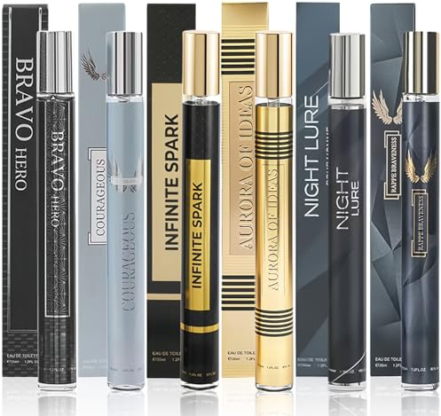 Premium Men's Perfume Gift Set - 5Pcs Mens Aftershave Long-Lasting Cologne & Aftershave Collection with Amber & Woody Aquatic Notes, Travel Size Mini Perfume, Daily Use