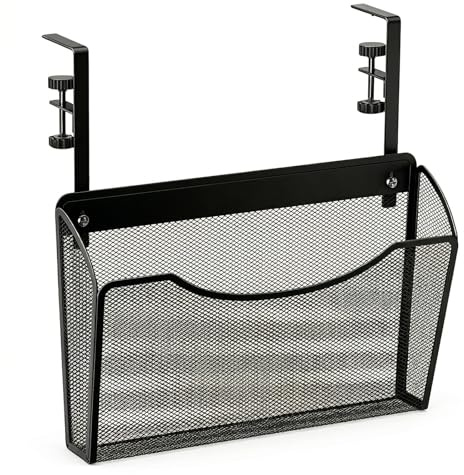 Luxvara Organizer da Sotto la Scrivania in Acciaio, Organizer per Posta e Riviste, Tasche Orizzontali a Rete da Appendere a Tavolo, Portariviste da Sotto la Scrivania in Rete, Senza Trapano (Nero)