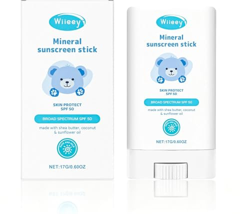 Stick Solaire Bébé SPF 50, Crème Solaire Minérale Bébé | Baby Sunscreen Stick, Protection UVA & UVB, Formule Non Grasse, Résiste à L'Eau, Vegan, Sans Parfum