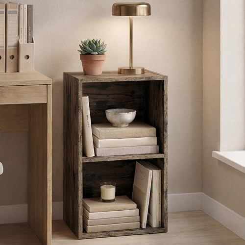 Vida Designs Oxford 2 Tier Cube Bookcase, Dark Wood, Wooden Shelving Display Storage Unit Office Living Room Furniture