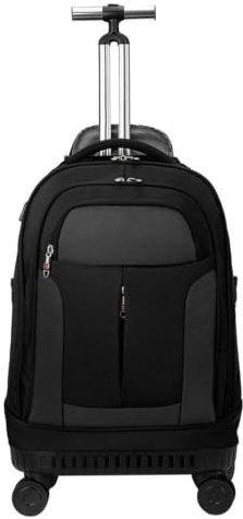 Boniffyy 16 Wheeled Backpack -Lightweight Travel Trolley Carry-On Luggage (57x35x21cm) -Waterproof Laptop Bag on Wheels & Telescopic Handle for Business, College, and Airplanes -28L Capacity,Black