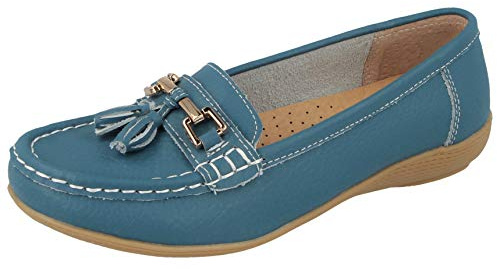 Jo & Joe Womens Leather Flat Loafer Ladies Casual Comfy Slider Low Wedge Heel Work Shoes Size 3 4 5 6 7 8 (UK 4/EU 37, Teal)