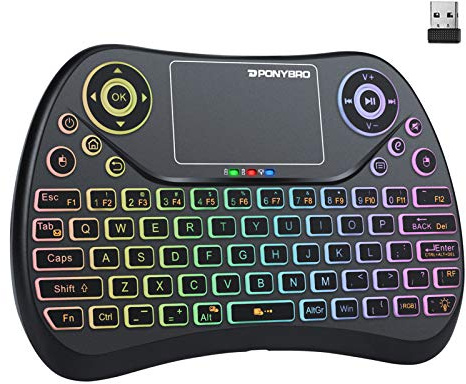 PONYBRO Mini Wireless Keyboard with Touchpad Mouse, 2.4GHz Portable Handheld Keyboard with QWERTY Keypad,RGB Backlit,Rechargeable Battery for Android TV Box/Mac/PC/Nvidia Shield