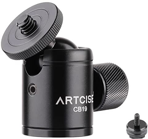 Mini cabezal de trípode, cabezal de bola ARTCISE CB19, adaptador de zapata extraíble 1/4, montaje de cámara panorámica CNC para teléfono inteligente / DLSR / luz de flash / monitor
