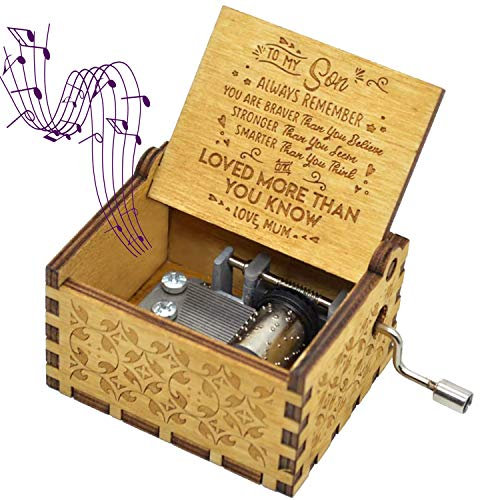 sakruda Wooden Music Box for Son You Are My Sunshine,Gift from MUM to Son,Hand Crank Wood Music Box Laser Engraving Handmade Musical Box Mechanism Antique Gift for Kids Children on Birthday,Christmas
