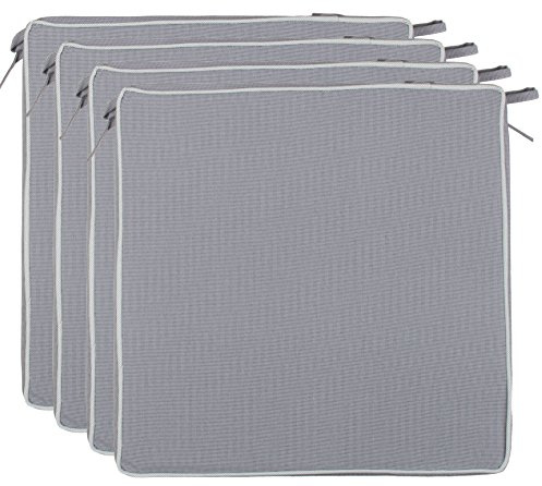 Brandsseller Set de 4 Cojines de asiento 40x40x4 cm – Cojine para silla repelente al Agua y las Manchas con Cintas de Sujeción y Ribete – interior y exterior – Cocina,Terraza, Jardín – Gris