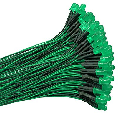 YIXISI 100 PCS 5mm LED-dioderljus med Diffus Färgad Lins, Ultraljus 12V 20cm Förkopplad, Grön